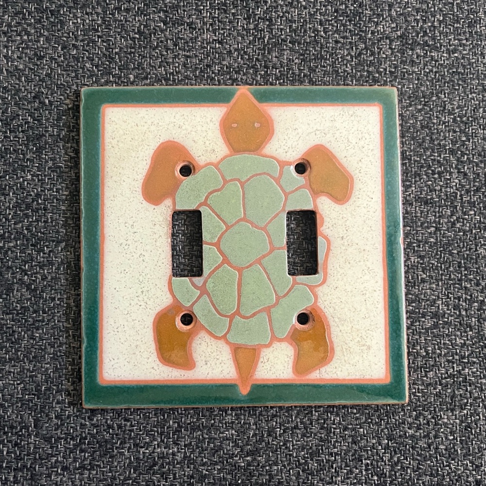 •Turtle Double Toggle Switchplate Redware Pottery•